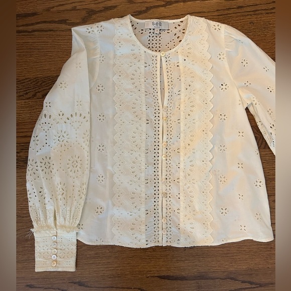 Sea New York Lainey long sleeve embroidered lace eyelet blouse - Picture 3 of 8